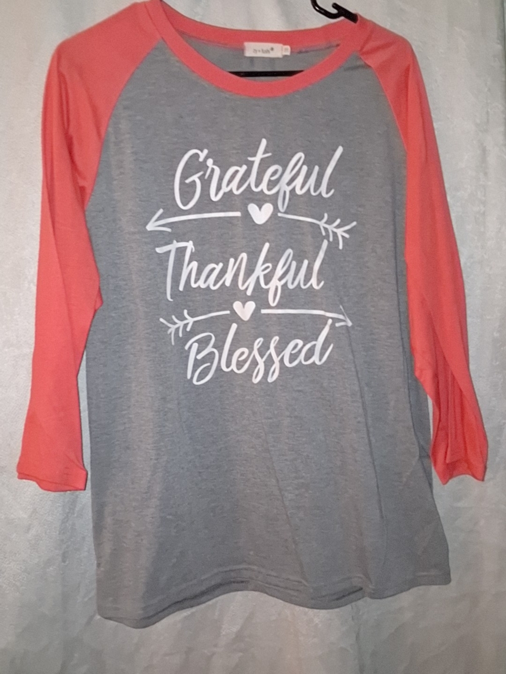 Grateful Thankful Blessed Coral Sleeve Raglan Long-Sleeve Tee